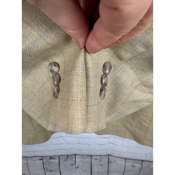 JOS. A. BANK beige check silk wool linen blend mens jacket blazer 52R - Picture 6 of 10